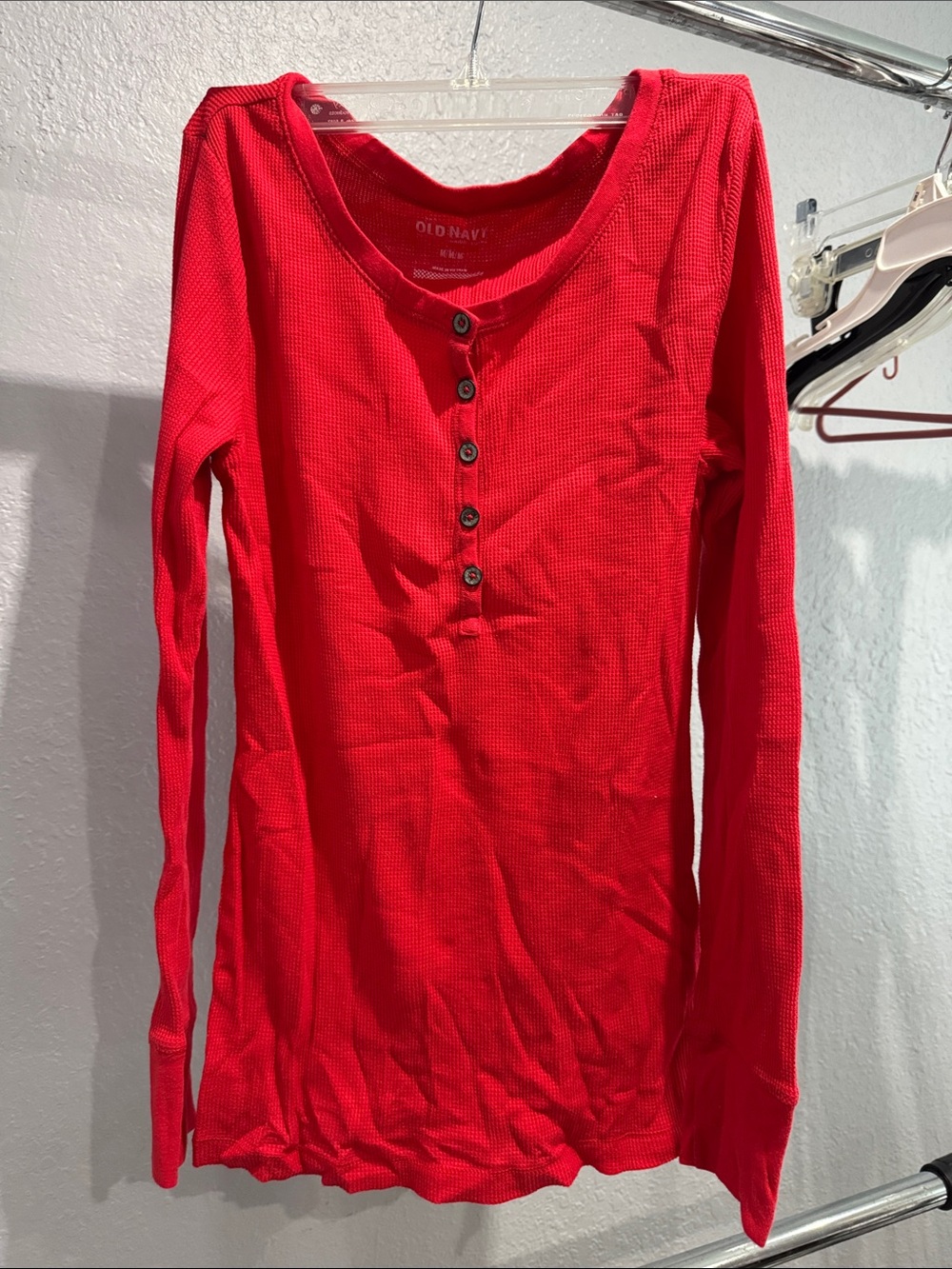 Old Navy Bright Red Long-Sleeve Henley Top